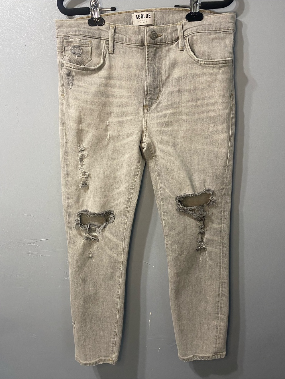 AGOLDE Sophie High‎ Rise Crop Skinny Portland Destructed Gray Jeans Size 30